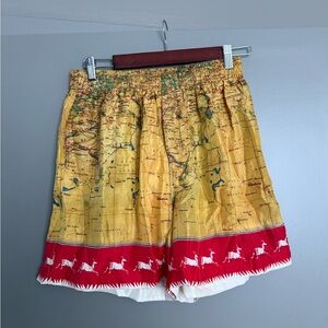 Bode Vintage Map Print Shorts with Red Border